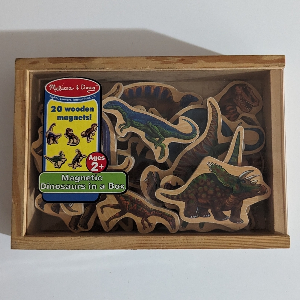 Set of 20 Melissa & Doug Wooden Dinosaur Magnets in Storage Box